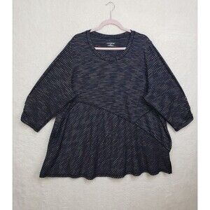 Catherines Women Top 2X Black Striped Rayon Blend 3/4 Sleeve Blouse Fit Pullover